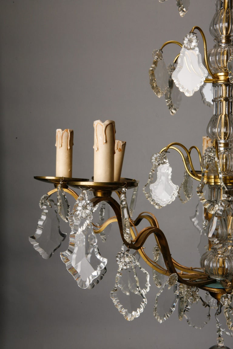 French Eight Light Brass and Crystal Chandelier In Good Condition In Troy, MI