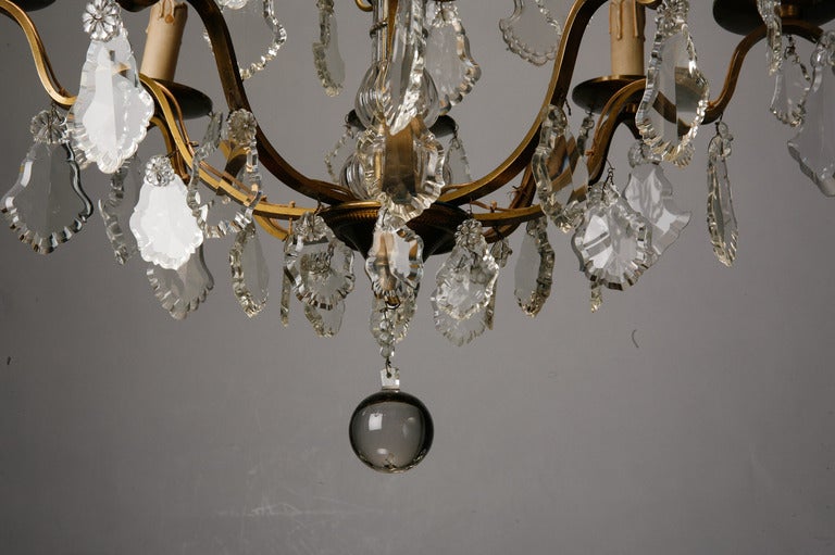 French Eight Light Brass and Crystal Chandelier 1