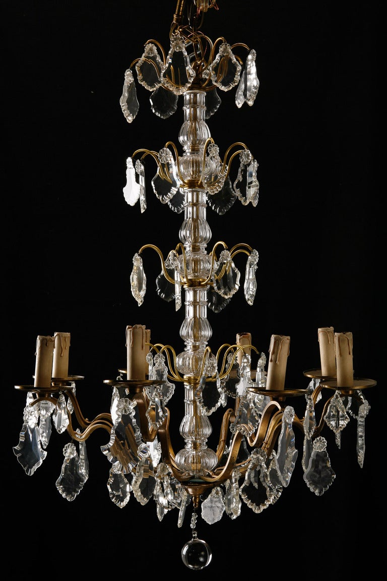 French Eight Light Brass and Crystal Chandelier 2