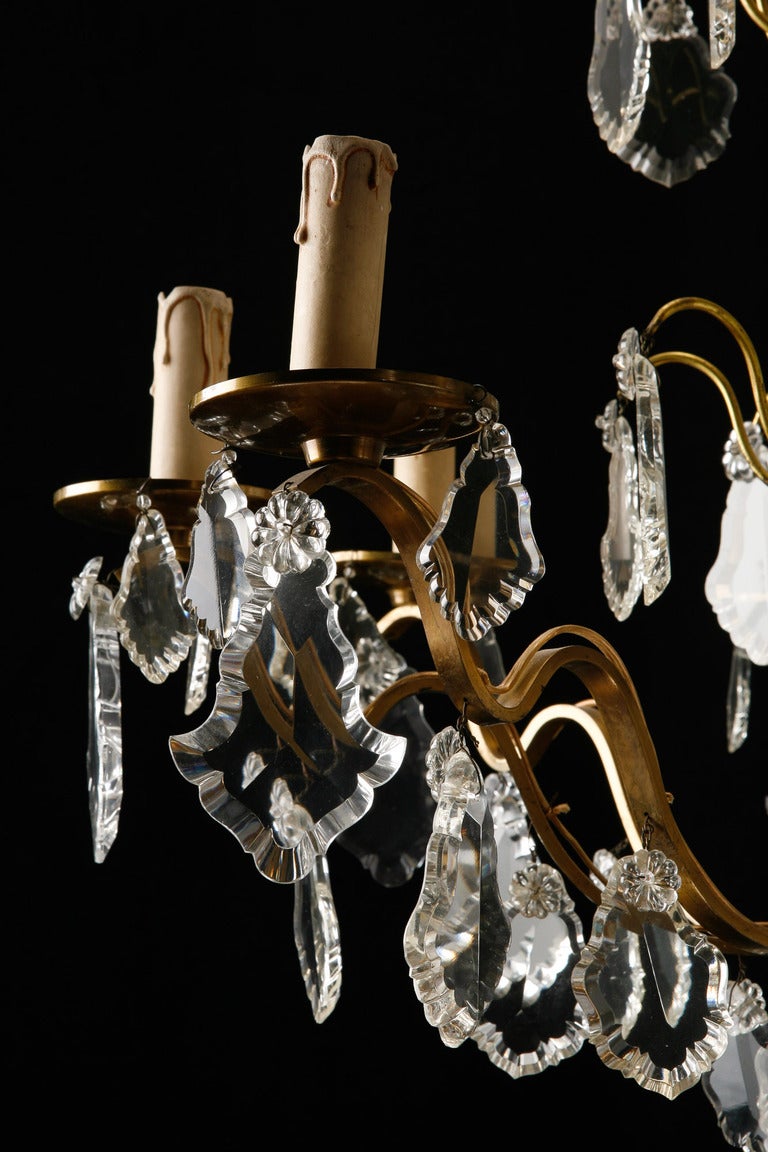 French Eight Light Brass and Crystal Chandelier 4