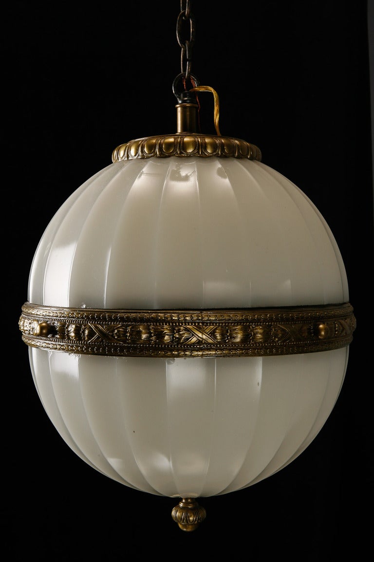 Large Opaline Globe-Form Hanging Fixture