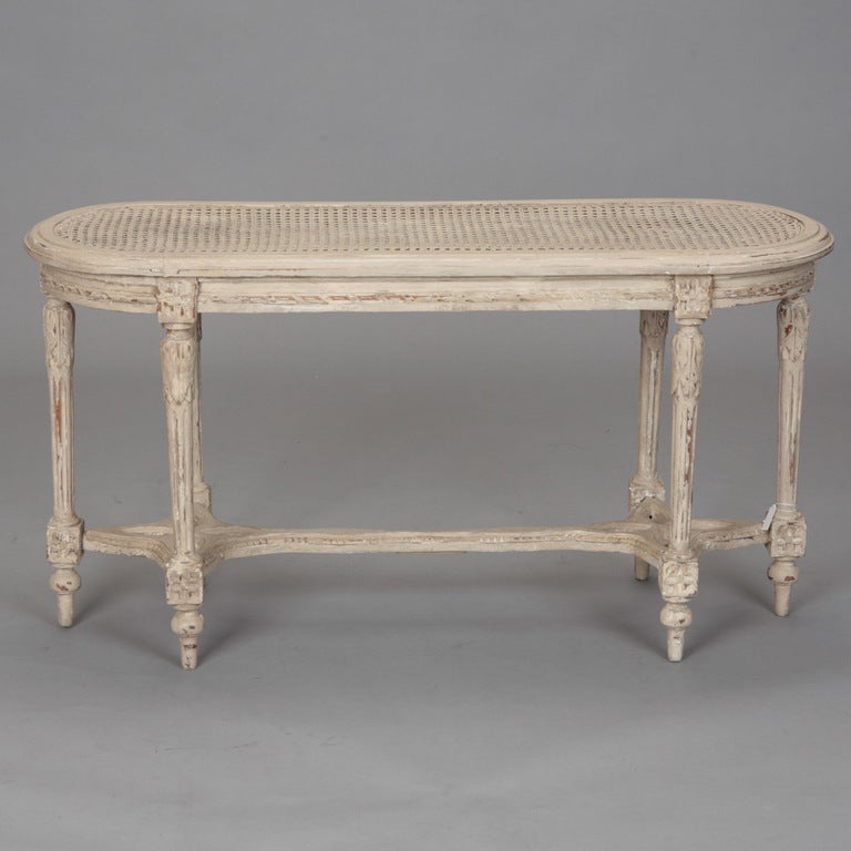 French Directoire Style Caned Bench With Carved Stretcher