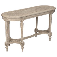 French Directoire Style Caned Bench With Carved Stretcher