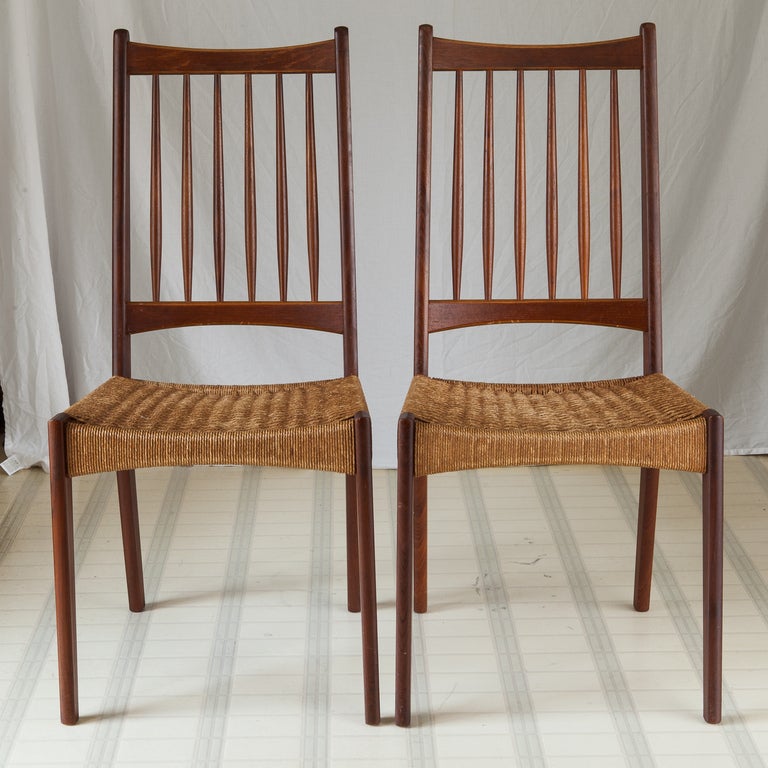 Set of 6 Mid Century Danish Teak and Woven Rope Dining Chairs at 1stDibs