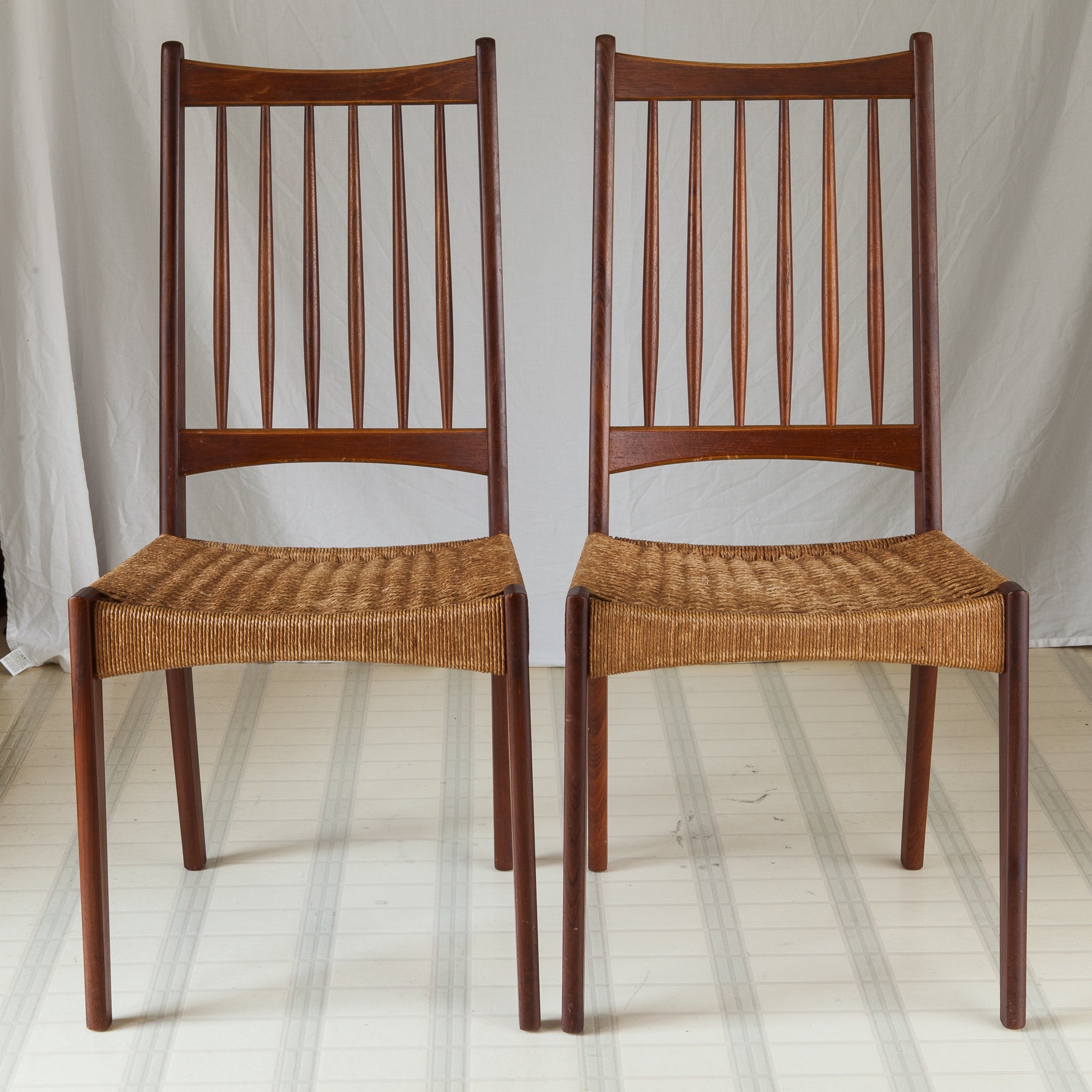 Set of 6 Mid Century Danish Teak and Woven Rope Dining Chairs at 1stDibs