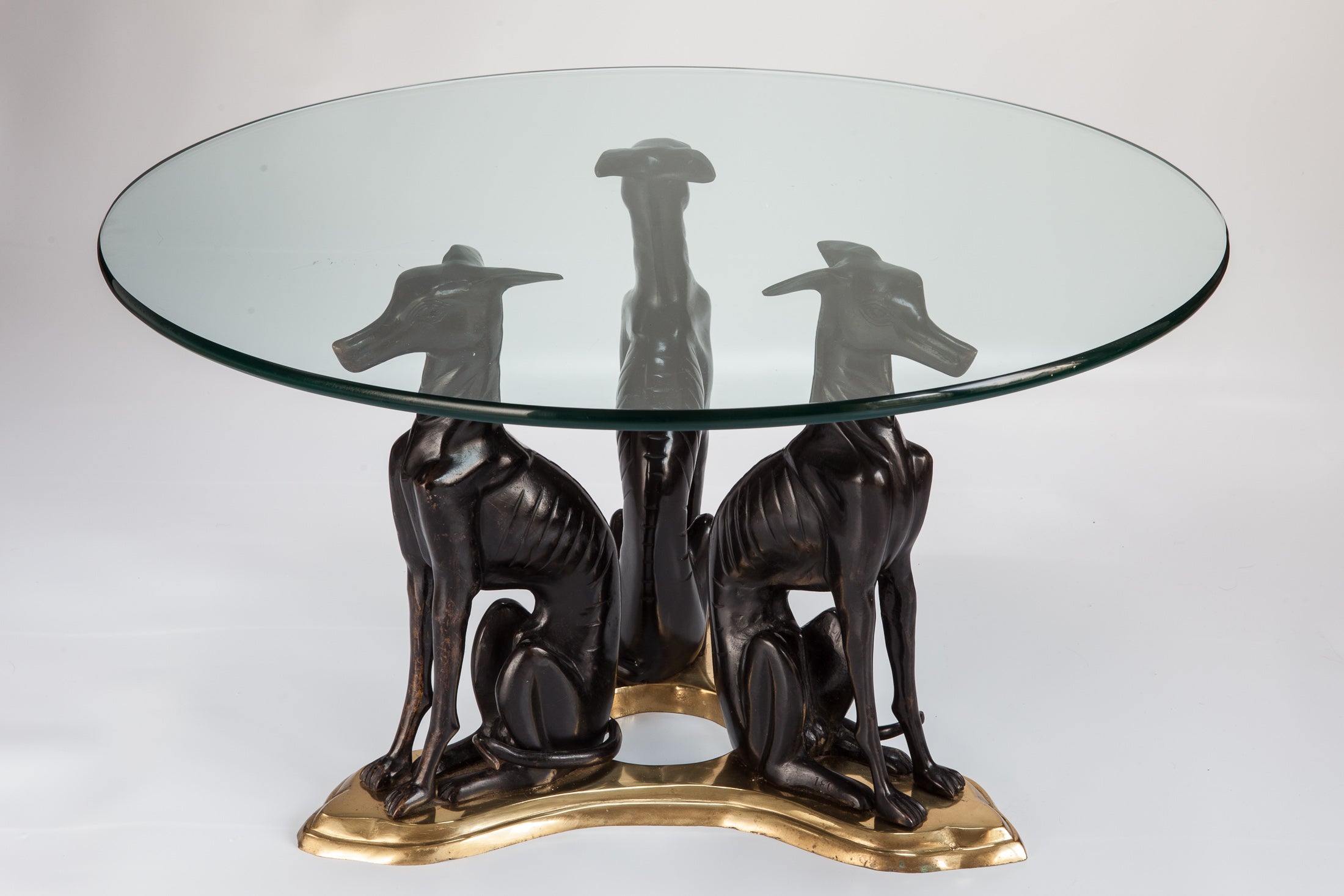 Midcentury Bronze Whippets Cocktail Table in Manner of Maitland Smith