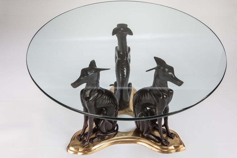 Hollywood Regency Midcentury Bronze Whippets Cocktail Table in Manner of Maitland Smith