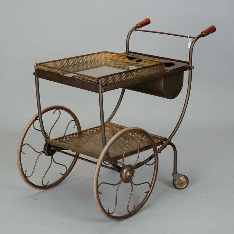 Mid-20th Century Mesh Metal Drinks Trolley with Ice and Bottle Caddy