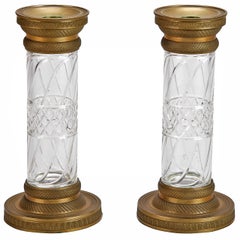 19th Century Pair Bronze and Cut Crystal Candlesticks or Vases