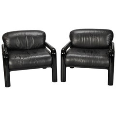 Paire de fauteuils en cuir noir Gae Aulenti pour Knoll International