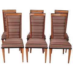 Set of Six Beech Wood Art Deco Dining Chairs