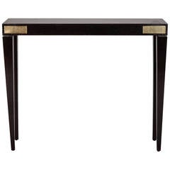 French Dark Oak and Brass Art Deco Console