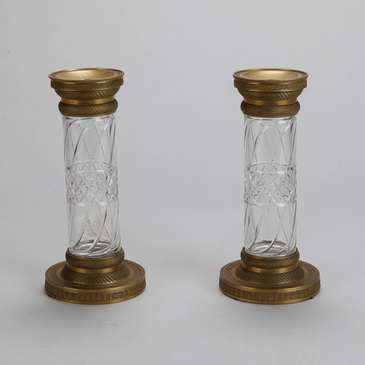 French 19th Century Pair Bronze and Cut Crystal Candlesticks or Vases