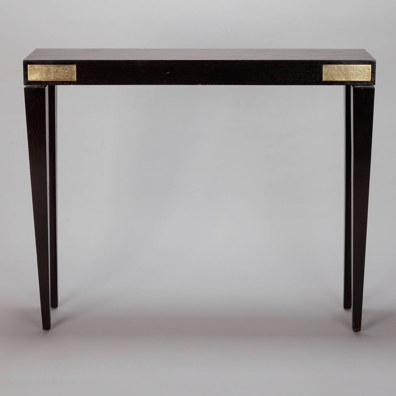French Dark Oak and Brass Art Deco Console
