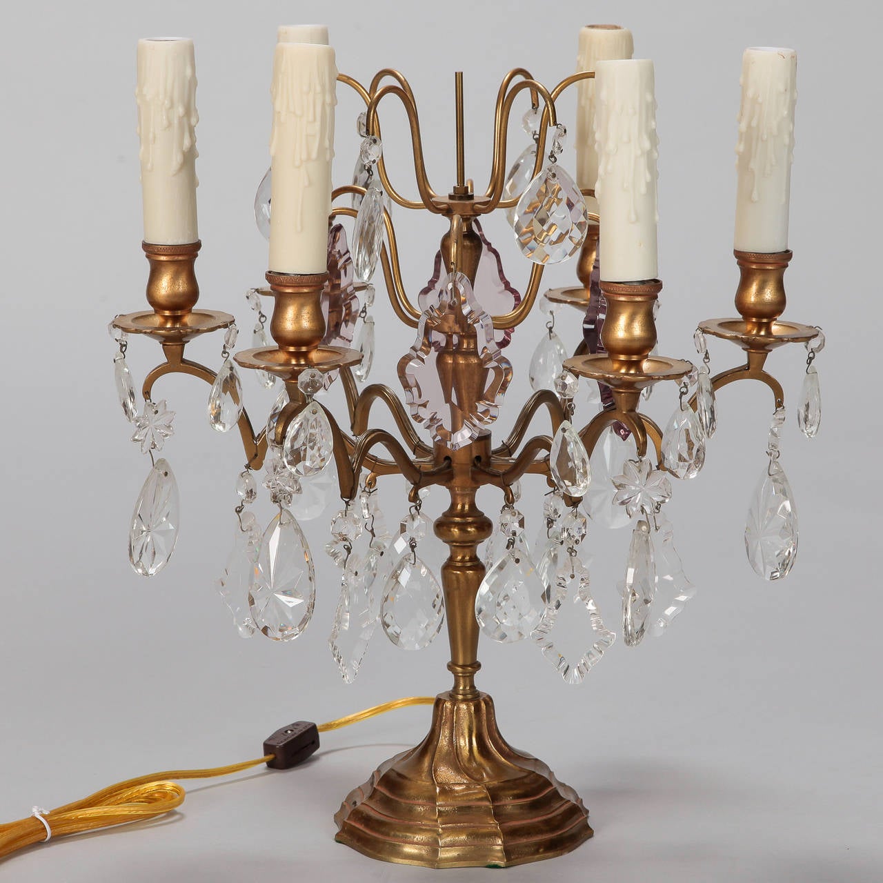 Pair Bronze and Crystal Electrified Candelabra Lamps In Excellent Condition In Troy, MI