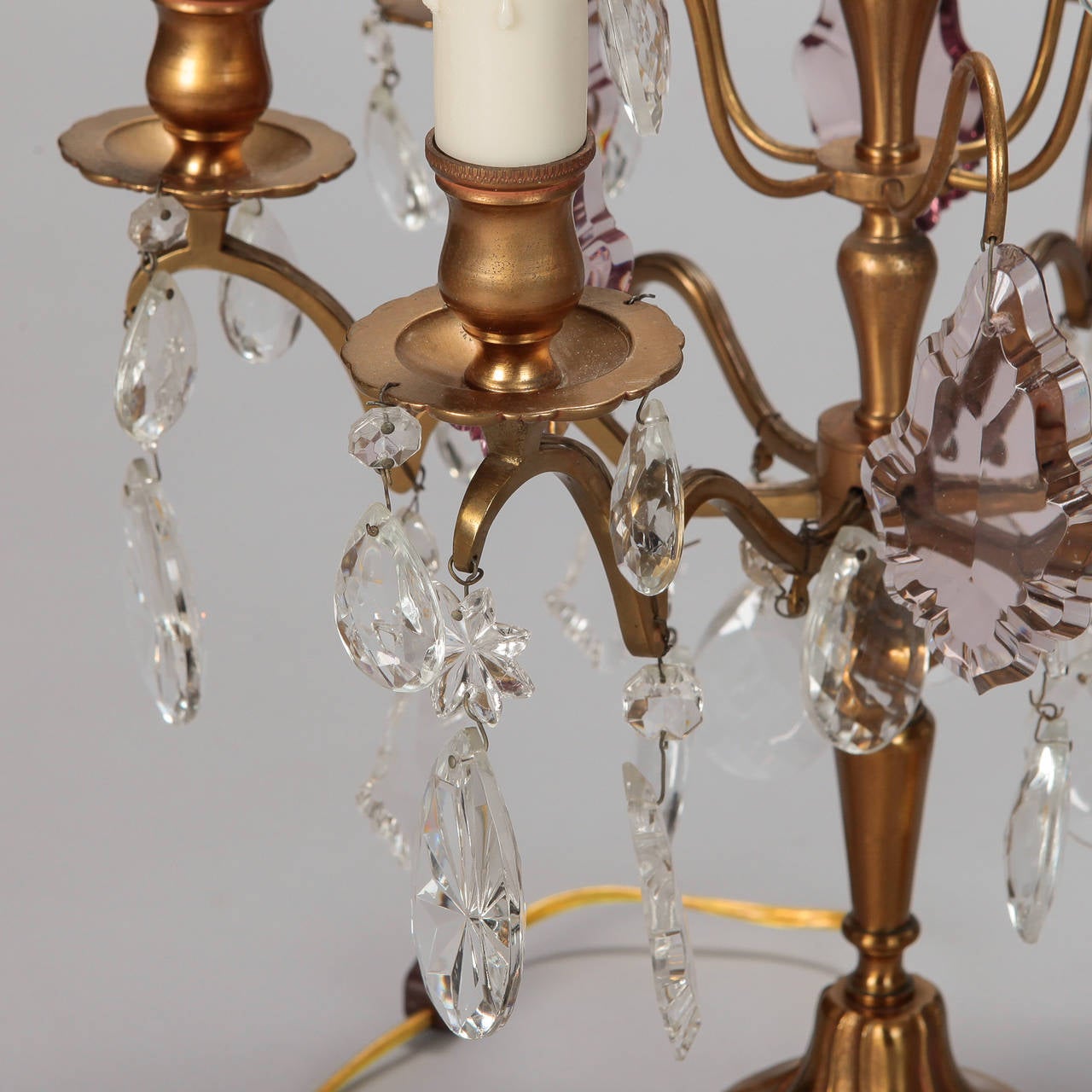 Pair Bronze and Crystal Electrified Candelabra Lamps 1