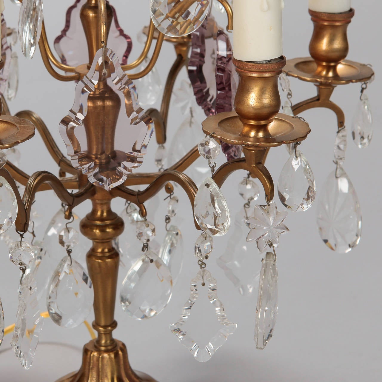 Pair Bronze and Crystal Electrified Candelabra Lamps 2