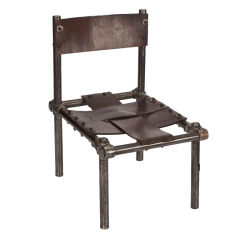 Iron and Woven Leather Chair and Ottoman