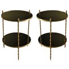 Pair Brass and Black Two Tier Tables