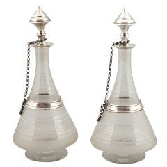 Pair 19th Century Dutch Glass Decanters with Sterling Silver 5