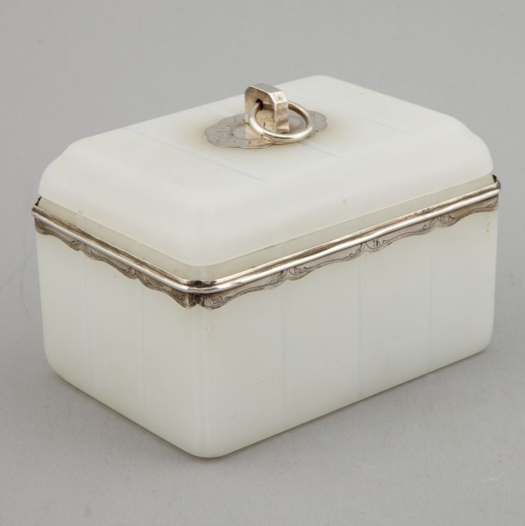 19th Century Dutch Opaline Glass and Sterling Box