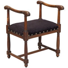 Antique French Walnut Stool With Raised Arms
