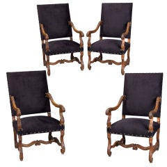 Set of 4 French Carved Wood Armchairs