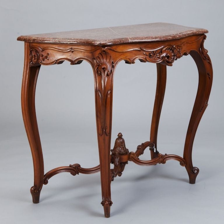 French Napoleon III Carved Console With Marble Top