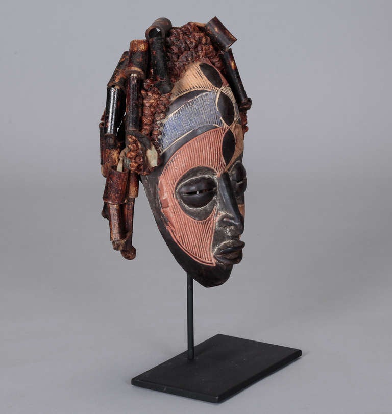 Congolese Wooden Mask on Custom Iron Stand