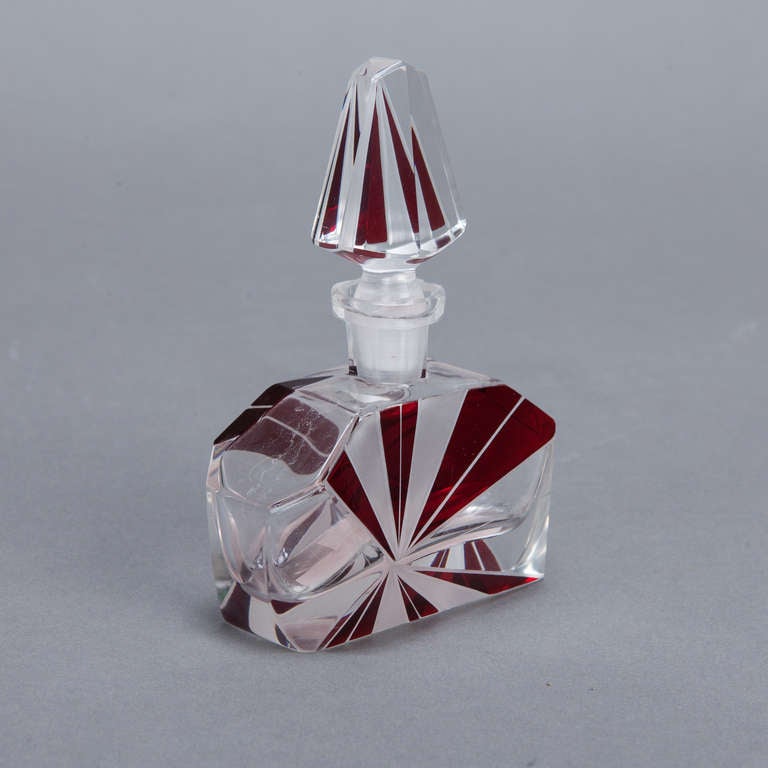 Czech Large Art Deco Red Perfume Bottle Attributed to Karl Palda