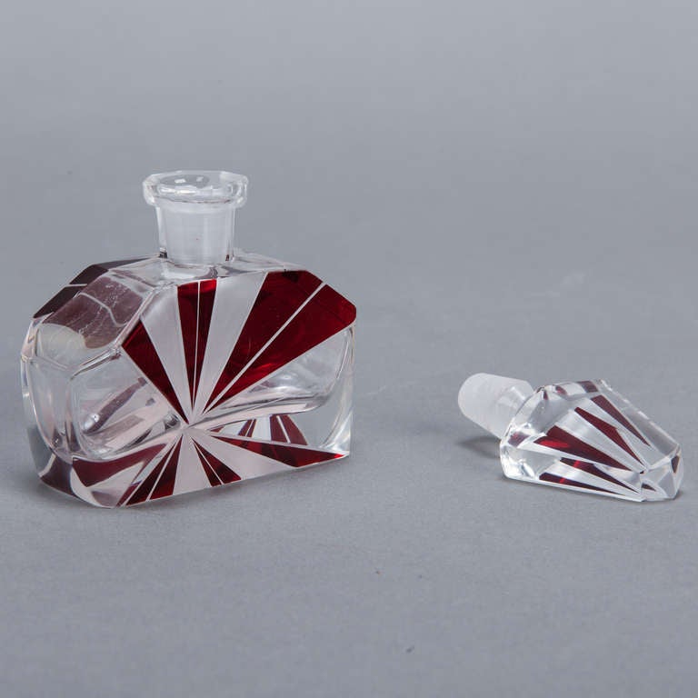 Mid-20th Century Large Art Deco Red Perfume Bottle Attributed to Karl Palda