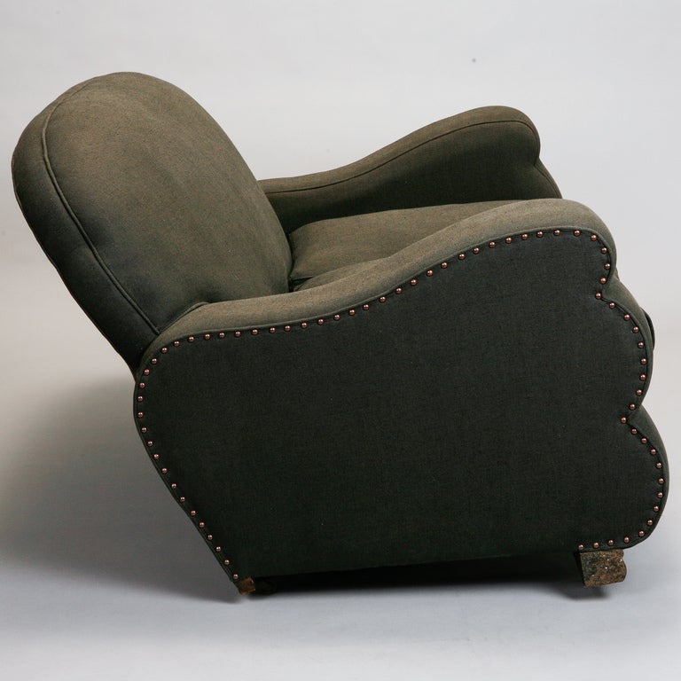 French Art Deco Sofa with Dark Gray Irish Linen Upholstery