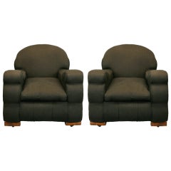 Pair Art Deco Lounge Chairs in Dark Gray Irish Linen
