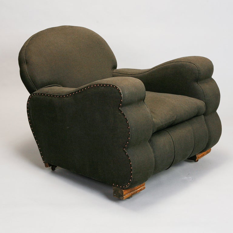 Pair Art Deco Lounge Chairs in Dark Gray Irish Linen