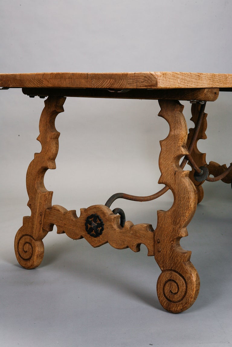 Rustic 19th Century Spanish Bleached Oak Table with Iron Stretchers
