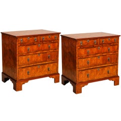 Pair English Oyster Veneered Front Side Chests