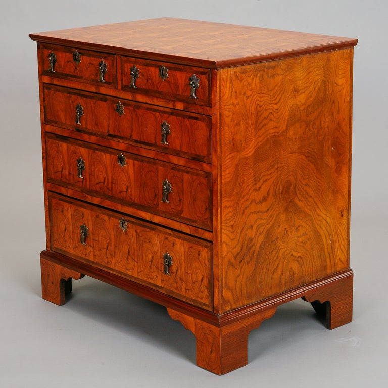 Pair English Oyster Veneered Front Side Chests