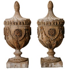 Pair of Monumental French Carved Wood Capitals
