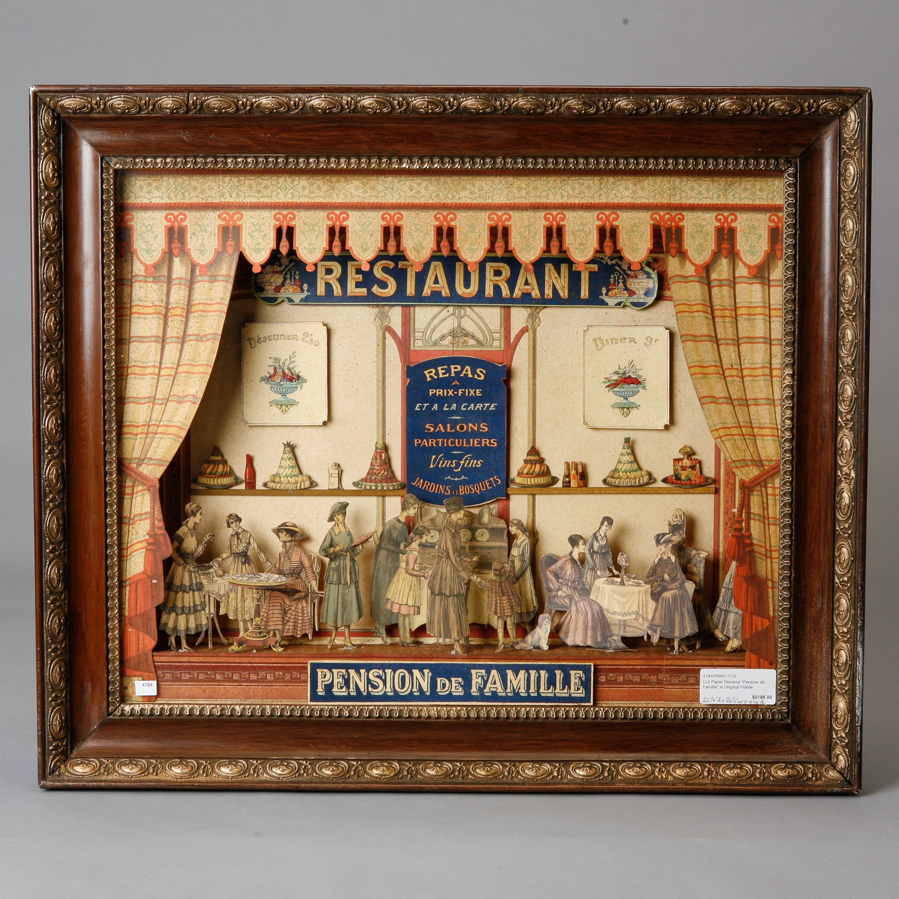 19th Century French Pension de Famille Cut Paper Diorama