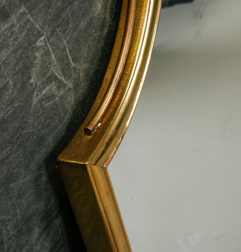 Mid Century French Shield Shaped Brass Mirror