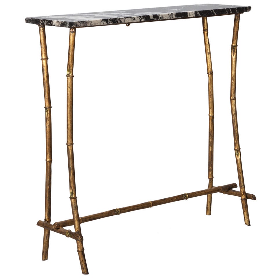Italian Gilt Metal Faux Bamboo and Marble Console