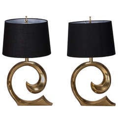 Pair Brass Scroll Lamps Attributed to Pierre Cardin