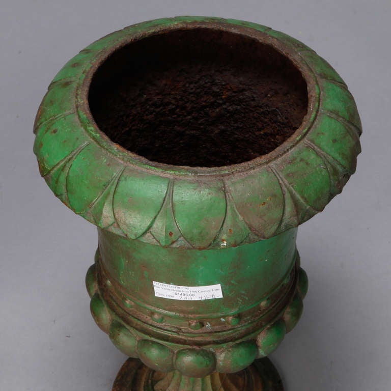 Pair 19th Century French Green Iron Urns 1