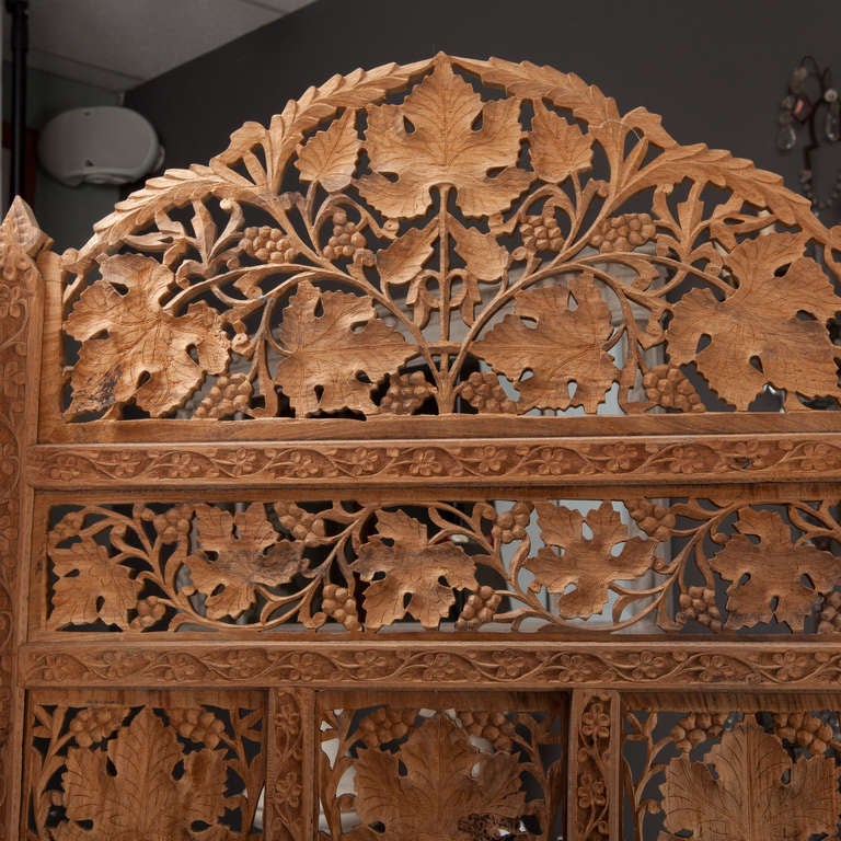 19th Century Anglo Indian Elaborately Carved Four Panel Screen