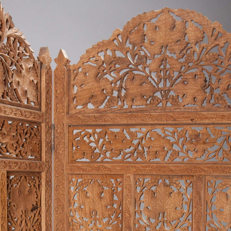 Anglo Indian Elaborately Carved Four Panel Screen 1