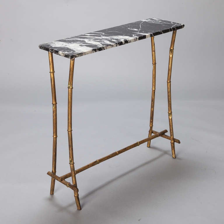 Italian Gilt Metal Faux Bamboo and Marble Console In Excellent Condition In Troy, MI