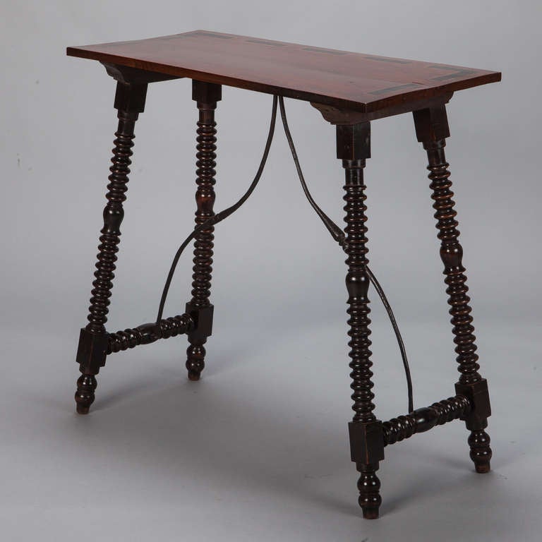 19th Century Spanish Console With Iron Stretchers and Turned Legs 3