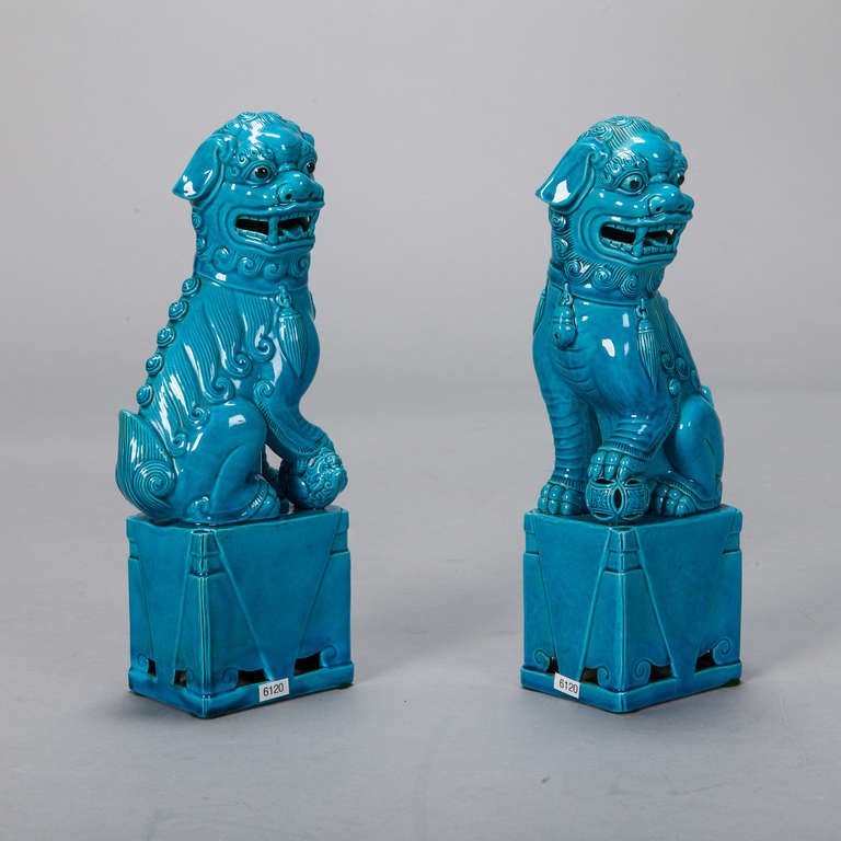 French Pair Turquoise Limoges Foo Dogs