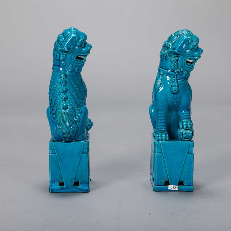 Pair Turquoise Limoges Foo Dogs In Excellent Condition In Troy, MI