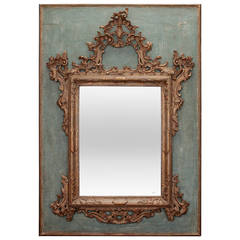 19th Century Hand Carved Italian Mirror On Painted Wood Panel